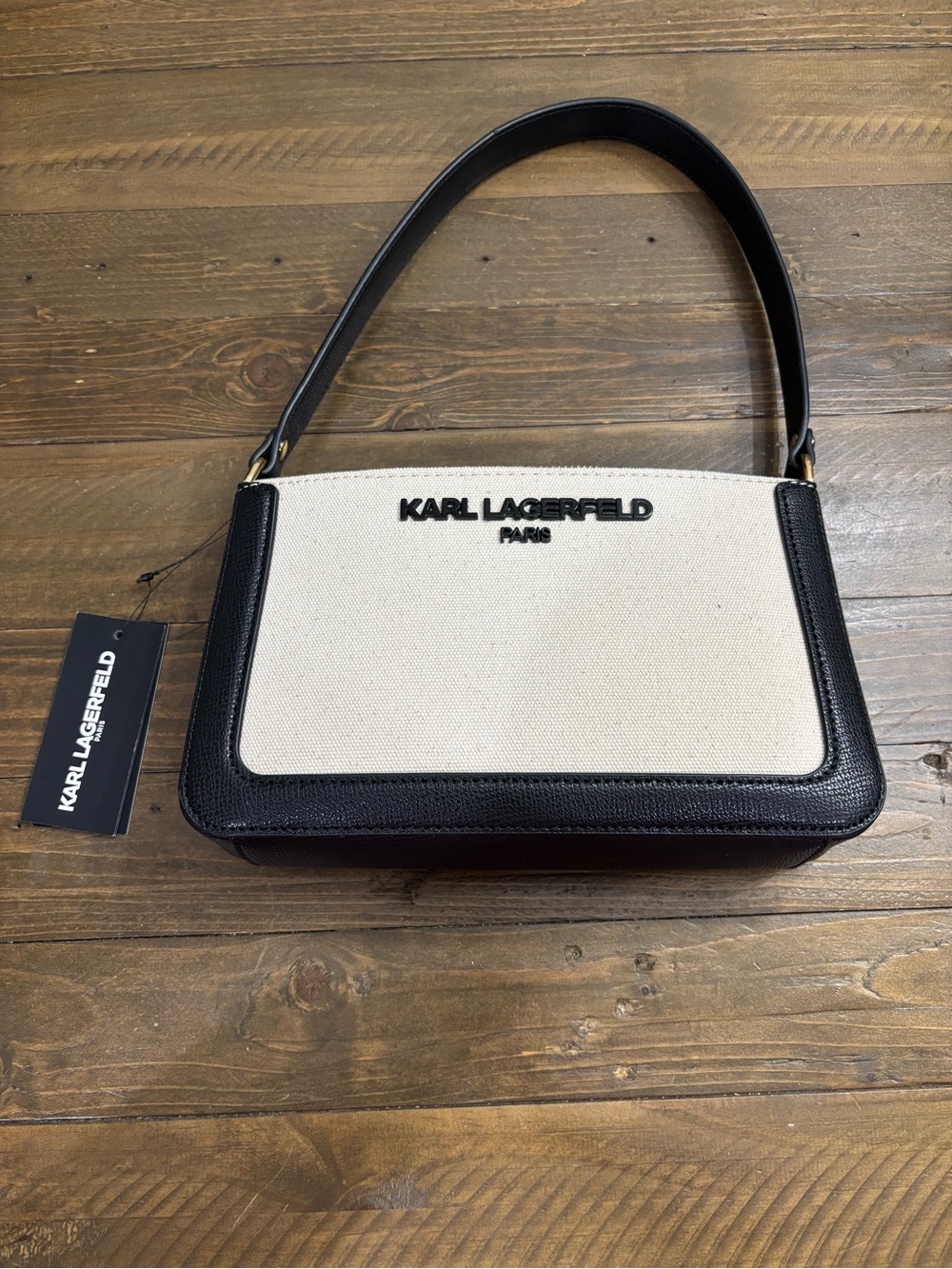 Karl Lagerfeld Paris Two-Tone Black and Cream Shoulder Bag